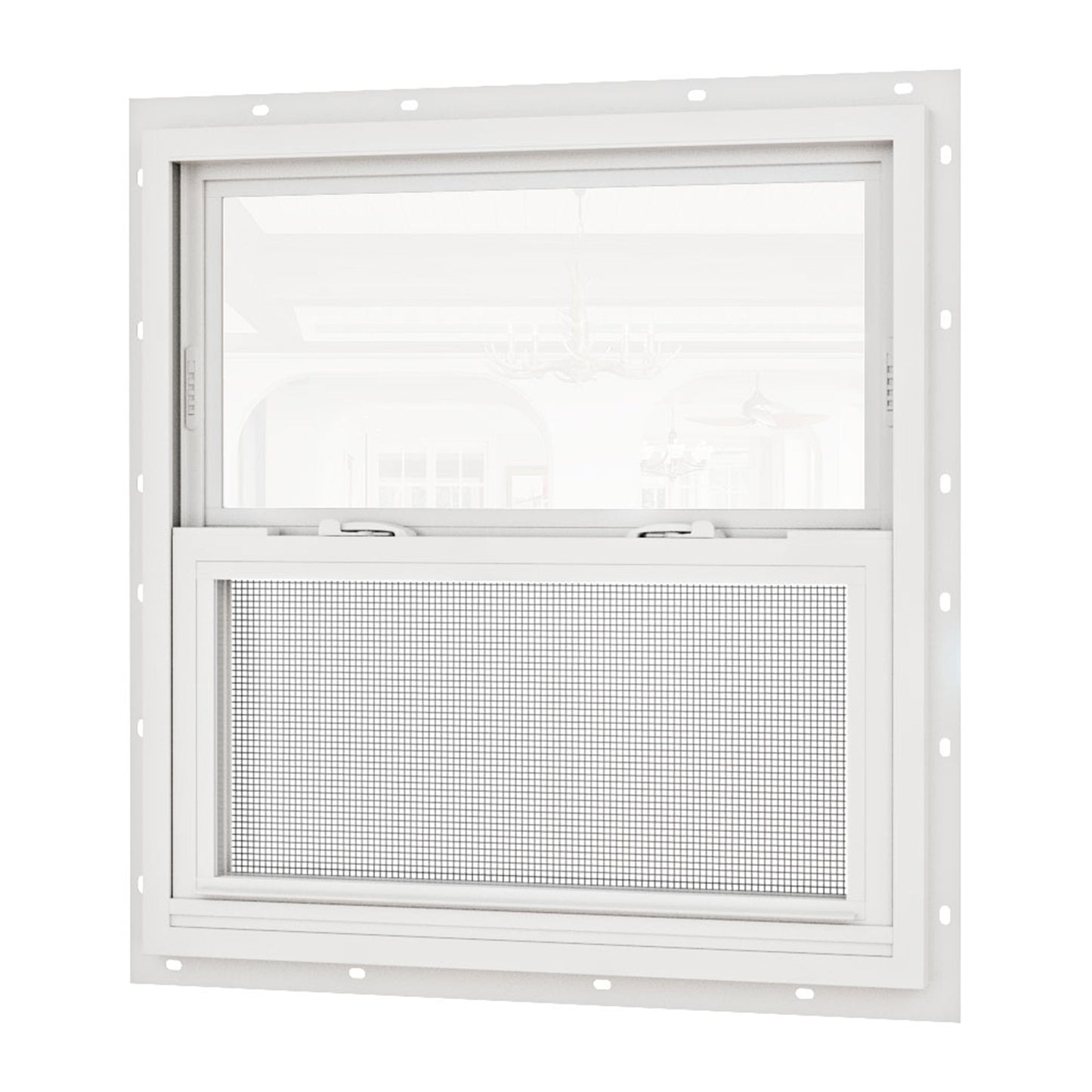 Jujubon White 62 Series Double Glazed Single Hung Vinyl Window with Tempered Glass