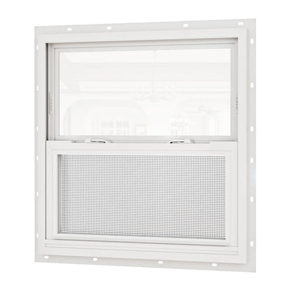 Jujubon White 62 Series Double Glazed Single Hung Vinyl Window with Tempered Glass