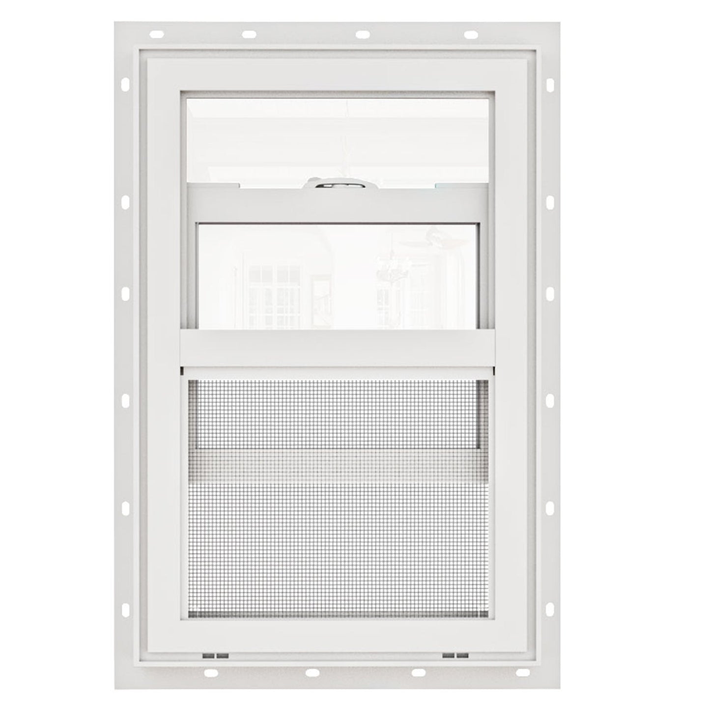 Jujubon White 87 Series Triple Glazed Single Hung Vinyl Window with Tempered Glass