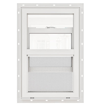 Jujubon White 87 Series Triple Glazed Single Hung Vinyl Window with Tempered Glass