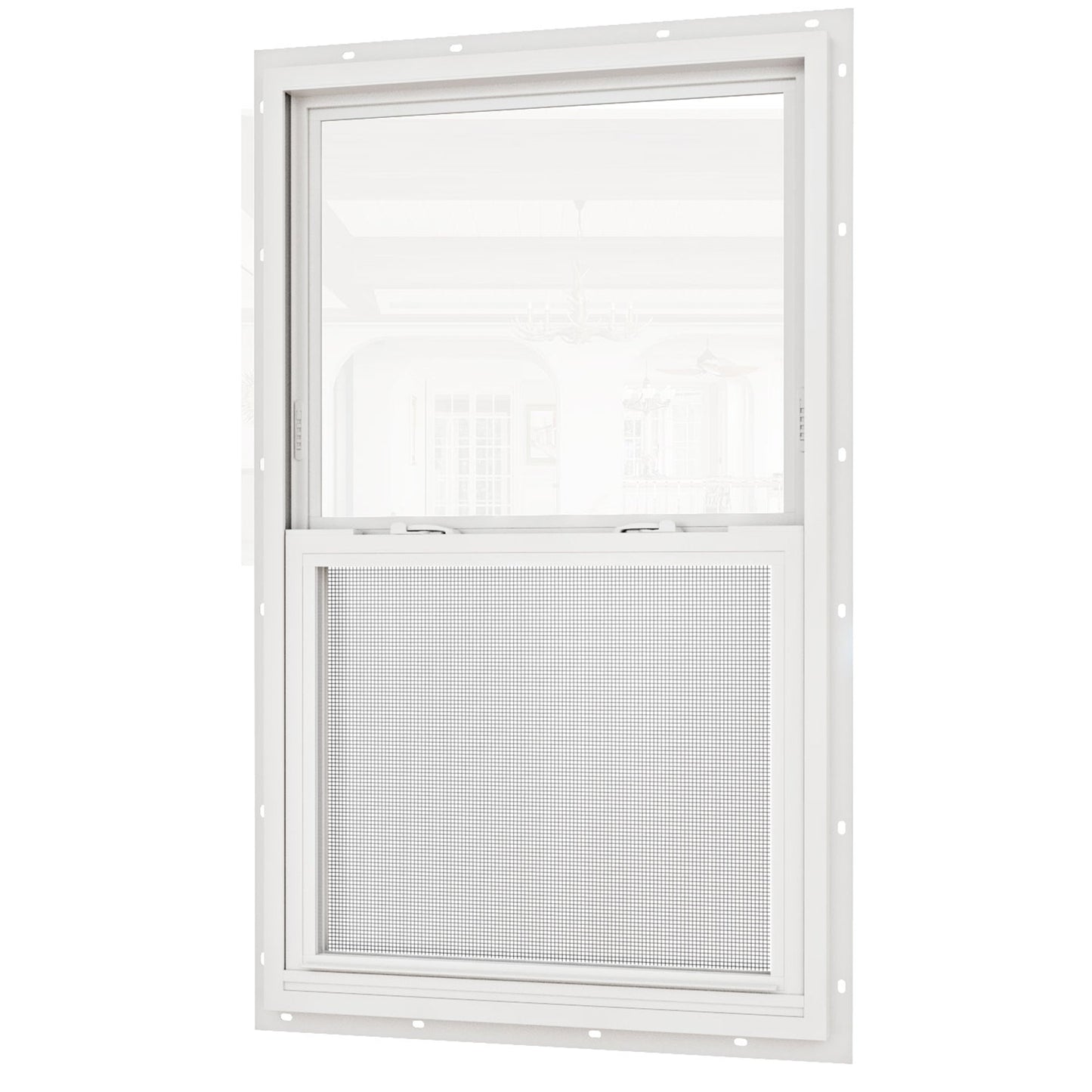 Jujubon White 87 Series Triple Glazed Single Hung Vinyl Window with Tempered Glass