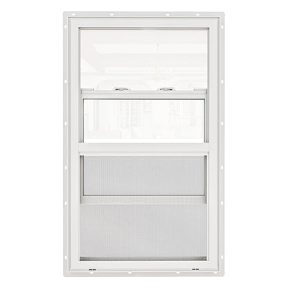 Jujubon White 87 Series Triple Glazed Single Hung Vinyl Window with Tempered Glass