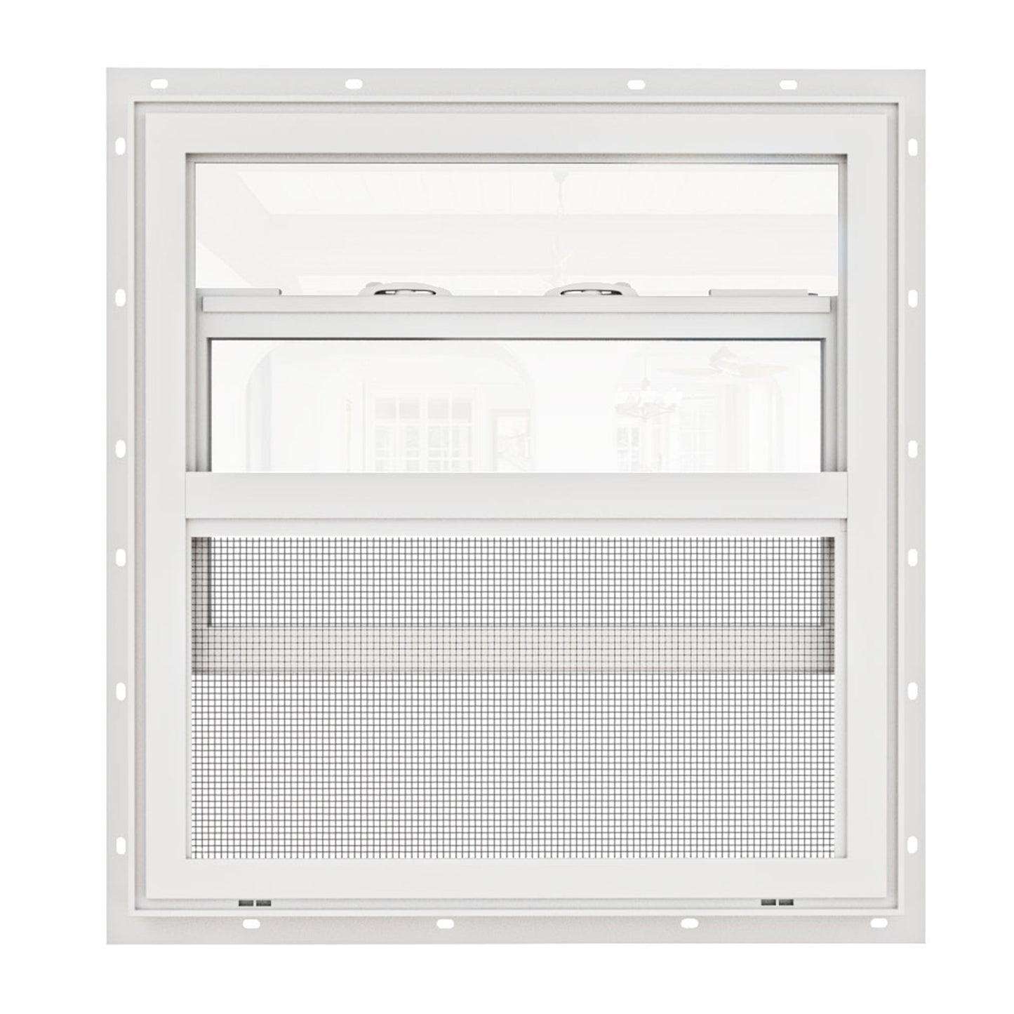 Jujubon White 87 Series Triple Glazed Single Hung Vinyl Window with Tempered Glass