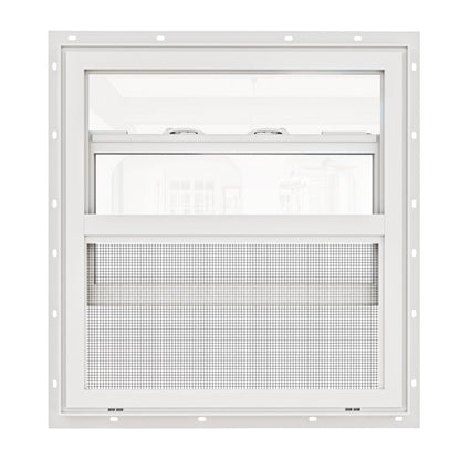 Jujubon White 87 Series Triple Glazed Single Hung Vinyl Window with Tempered Glass