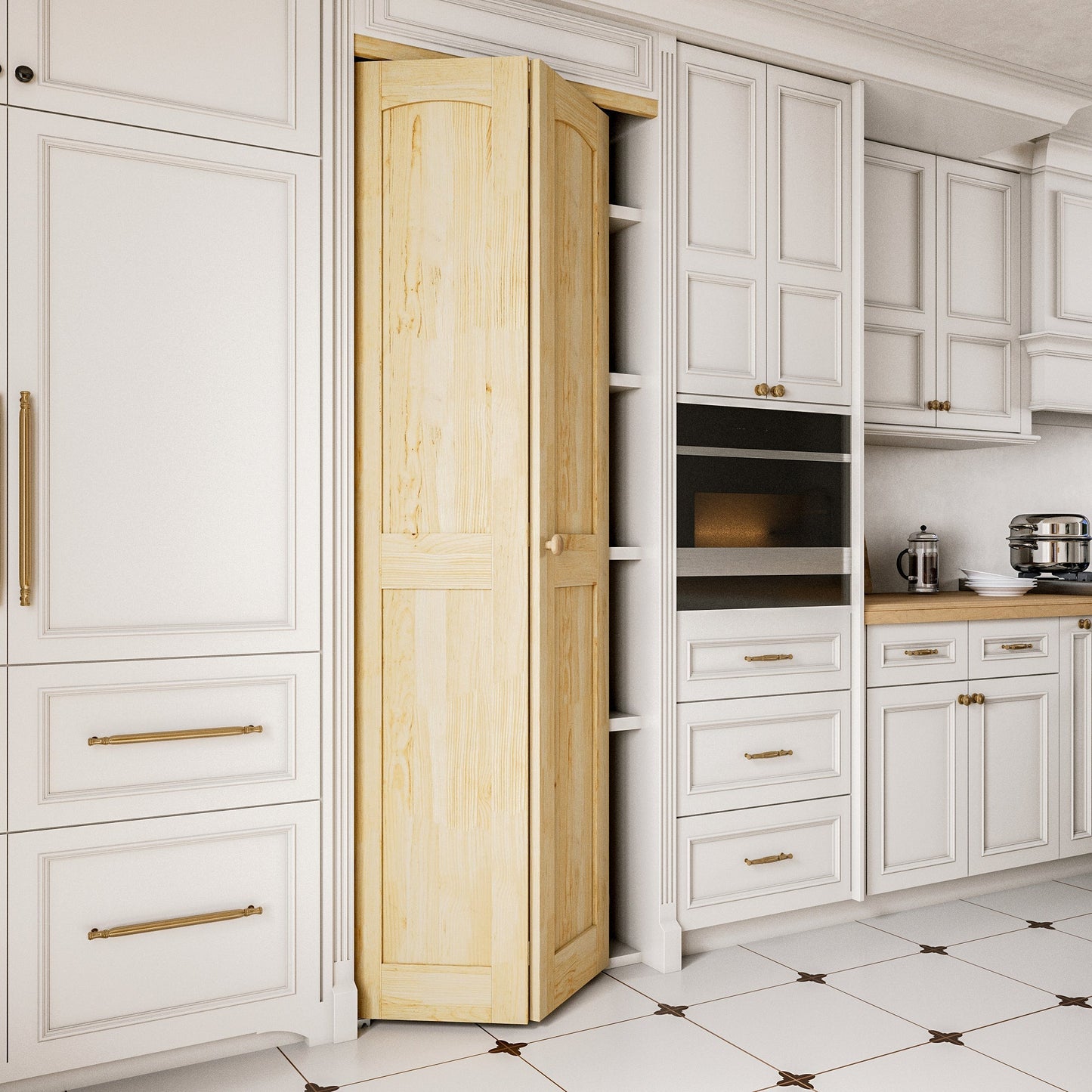 JUJUBON Solid Bifold Closet Door, Pine Wood Interior Door Slab with Bi-Fold Hardware, Folding Barn Door Interior with Hardware, Fascia & Knob, Unfnished Smooth Surface