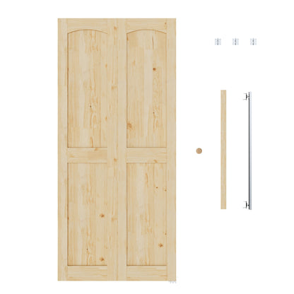 JUJUBON Solid Bifold Closet Door, Pine Wood Interior Door Slab with Bi-Fold Hardware, Folding Barn Door Interior with Hardware, Fascia & Knob, Unfnished Smooth Surface