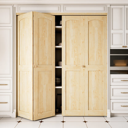 JUJUBON Solid Bifold Closet Door, Pine Wood Interior Door Slab with Bi-Fold Hardware, Folding Barn Door Interior with Hardware, Fascia & Knob, Unfnished Smooth Surface