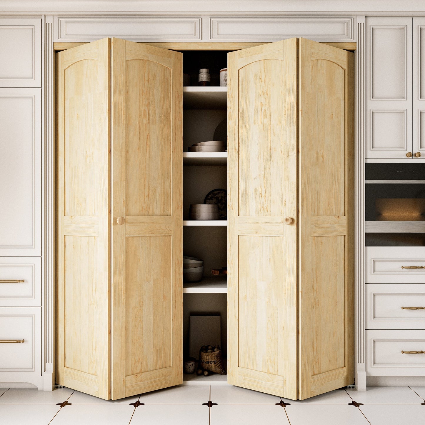 JUJUBON Solid Bifold Closet Door, Pine Wood Interior Door Slab with Bi-Fold Hardware, Folding Barn Door Interior with Hardware, Fascia & Knob, Unfnished Smooth Surface
