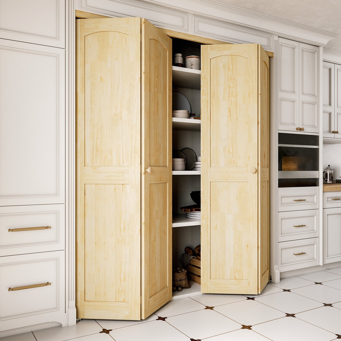 JUJUBON Solid Bifold Closet Door, Pine Wood Interior Door Slab with Bi-Fold Hardware, Folding Barn Door Interior with Hardware, Fascia & Knob, Unfnished Smooth Surface