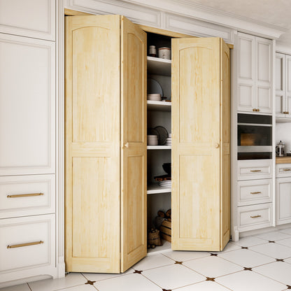 JUJUBON Solid Bifold Closet Door, Pine Wood Interior Door Slab with Bi-Fold Hardware, Folding Barn Door Interior with Hardware, Fascia & Knob, Unfnished Smooth Surface