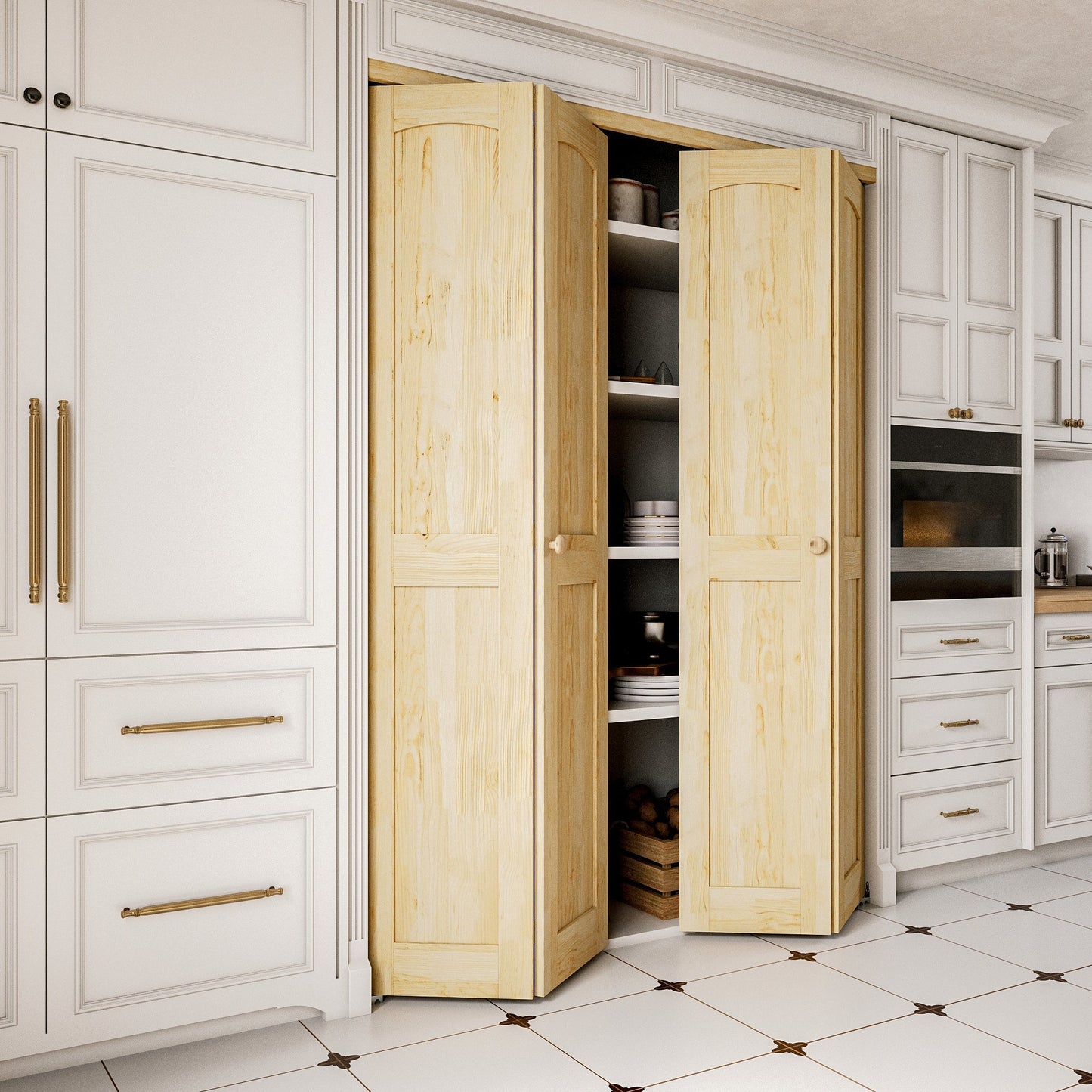JUJUBON Solid Bifold Closet Door, Pine Wood Interior Door Slab with Bi-Fold Hardware, Folding Barn Door Interior with Hardware, Fascia & Knob, Unfnished Smooth Surface
