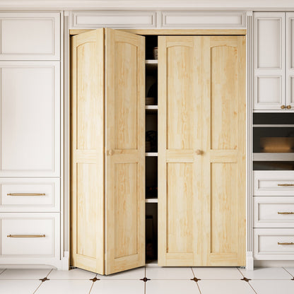 JUJUBON Solid Bifold Closet Door, Pine Wood Interior Door Slab with Bi-Fold Hardware, Folding Barn Door Interior with Hardware, Fascia & Knob, Unfnished Smooth Surface