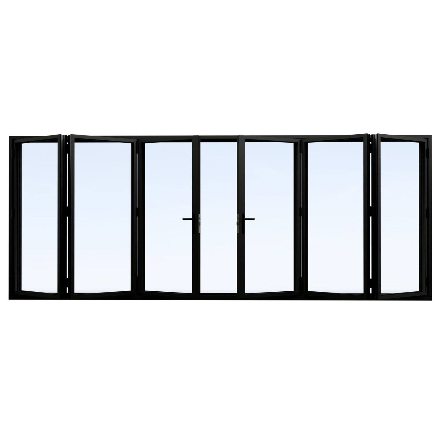 Jujubon Black 6 Panel Center Opening Outswing Double Tempered Glass Aluminum Folding Patio Door