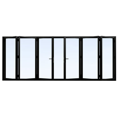 Jujubon Black 6 Panel Center Opening Outswing Double Tempered Glass Aluminum Folding Patio Door