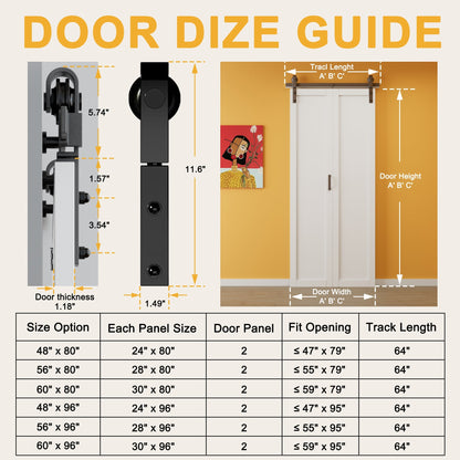Pre-Assembled Solid Core Bifold Barn Doors and Hardware Included, Half HD Shatterproof Mirrored Bi Fold Barn Door, Interior Bifold Sliding Barn Door, Easy Install, White