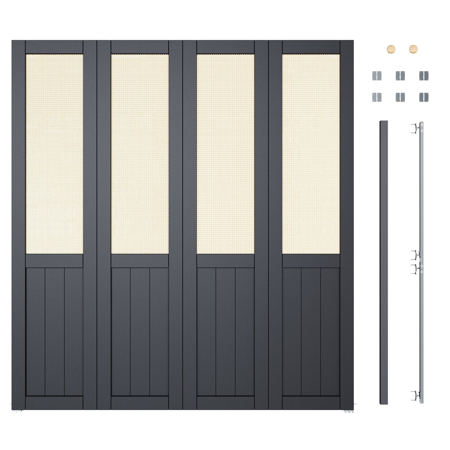 JUJUBON Rattan Bifold Closet Door, Cane Webbing Wood Interior Door Slab, Build Quality Black Folding Barn Door with Hardware, Fascia & Knob, Black