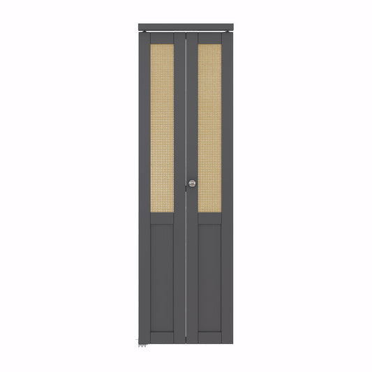 Jujubon Half-Lite Rattan Closet  Pivot Door with Hardware Kit & Knob, Solid Core MDF Wood & Prefinished & Paintable Surface, Black