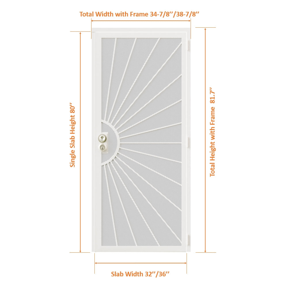 Jujubon Universal/Reversible Hinging White Surface Mount Steel Security Door with Perforated Metal Screen (Lock), White