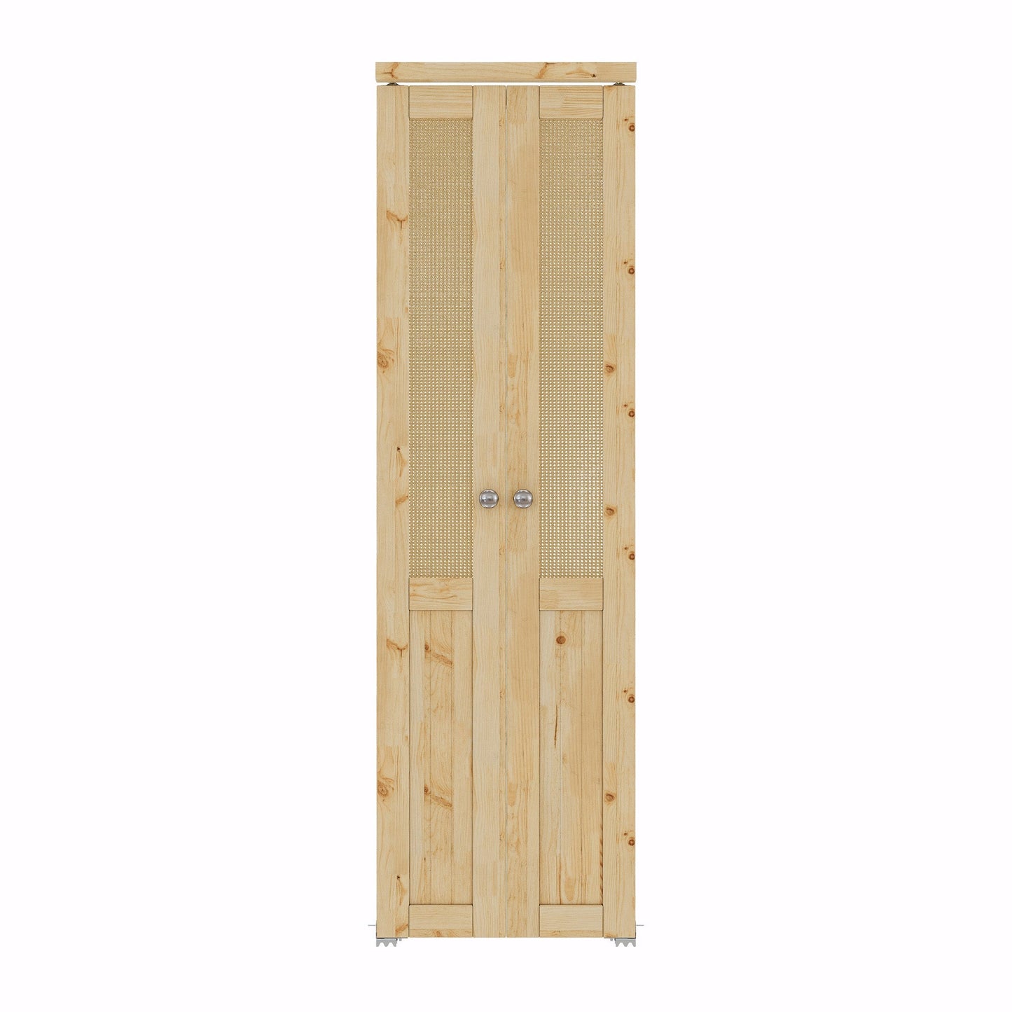 [Two Hardware Kits] Jujubon Half-Lite Rattan Closet  Pivot Door with Two Hardware Kits & Knob, Pine Wood & Unfinished & Paintable Surface