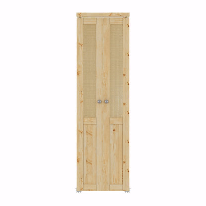 [Two Hardware Kits] Jujubon Half-Lite Rattan Closet  Pivot Door with Two Hardware Kits & Knob, Pine Wood & Unfinished & Paintable Surface