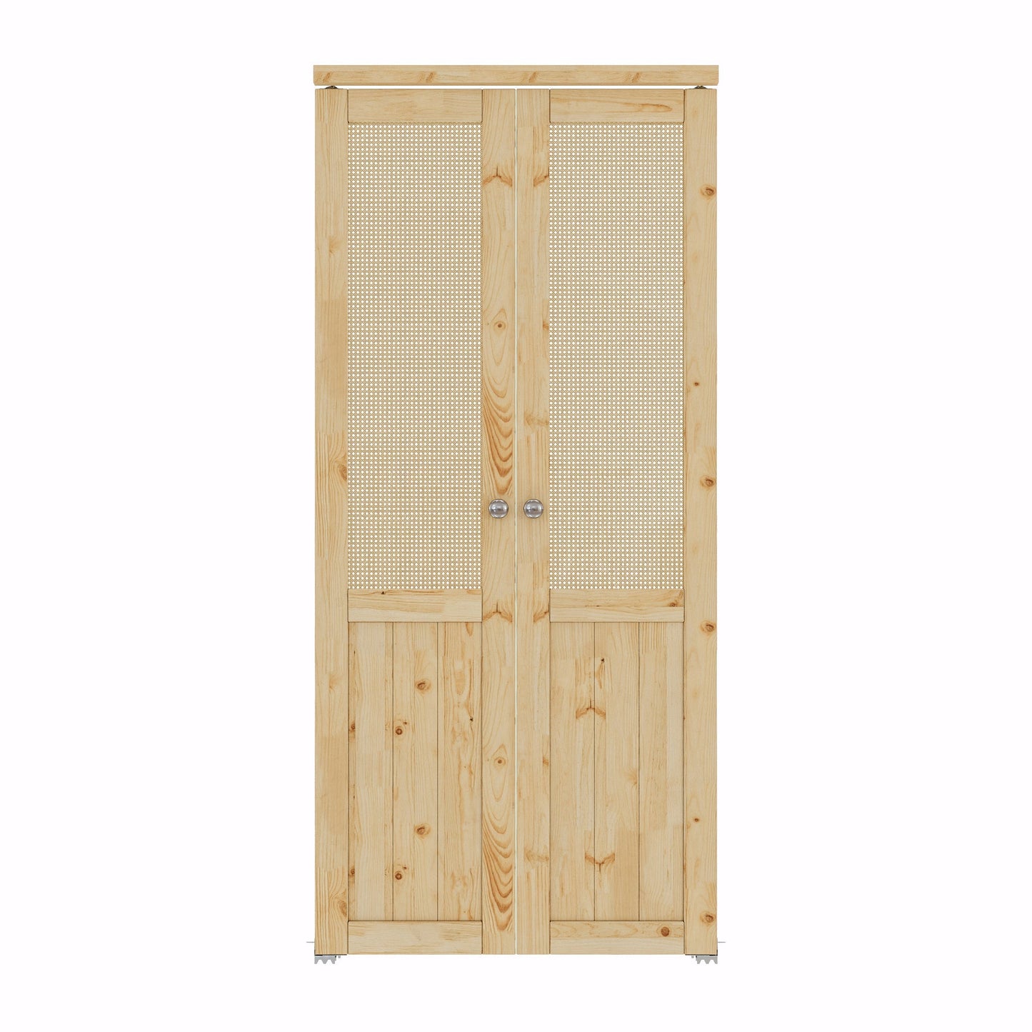 [Two Hardware Kits] Jujubon Half-Lite Rattan Closet  Pivot Door with Two Hardware Kits & Knob, Pine Wood & Unfinished & Paintable Surface