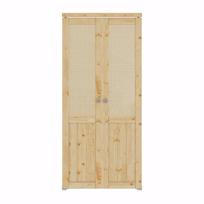 [Two Hardware Kits] Jujubon Half-Lite Rattan Closet  Pivot Door with Two Hardware Kits & Knob, Pine Wood & Unfinished & Paintable Surface