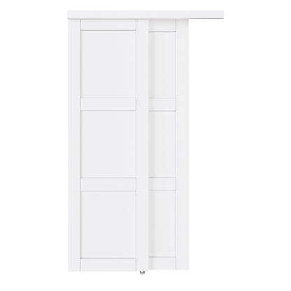 [Paintable] JUJUBON Sliding Closet Door Interior Doors with Hardware Kit & Floor Guide, 3-Lite Engineering Wood Door Pre-Drilled Easy Install