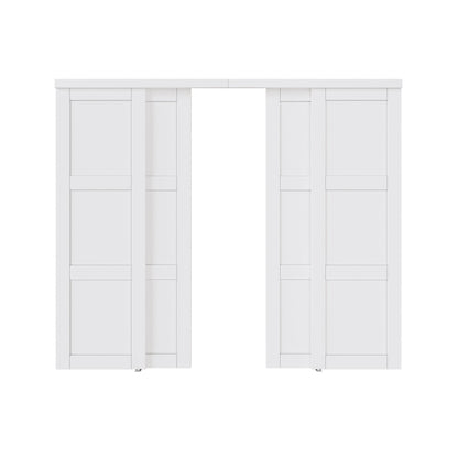 [Paintable] JUJUBON Sliding Closet Door Interior Doors with Hardware Kit & Floor Guide, 3-Lite Engineering Wood Door Pre-Drilled Easy Install