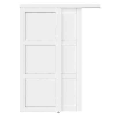 [Paintable] JUJUBON Sliding Closet Door Interior Doors with Hardware Kit & Floor Guide, 3-Lite Engineering Wood Door Pre-Drilled Easy Install
