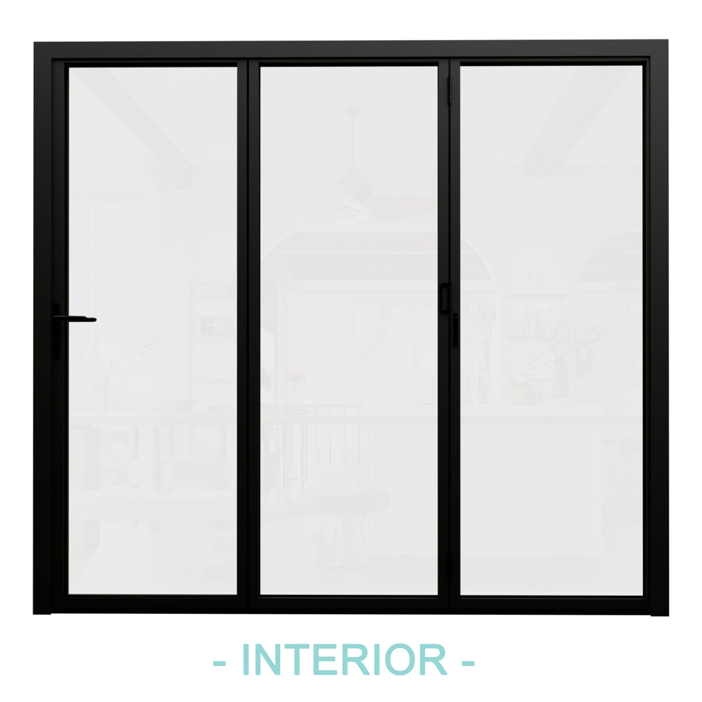 Jujubon Black 3 Panel Center Opening Outswing Double Tempered Glass Aluminum Folding Patio Door