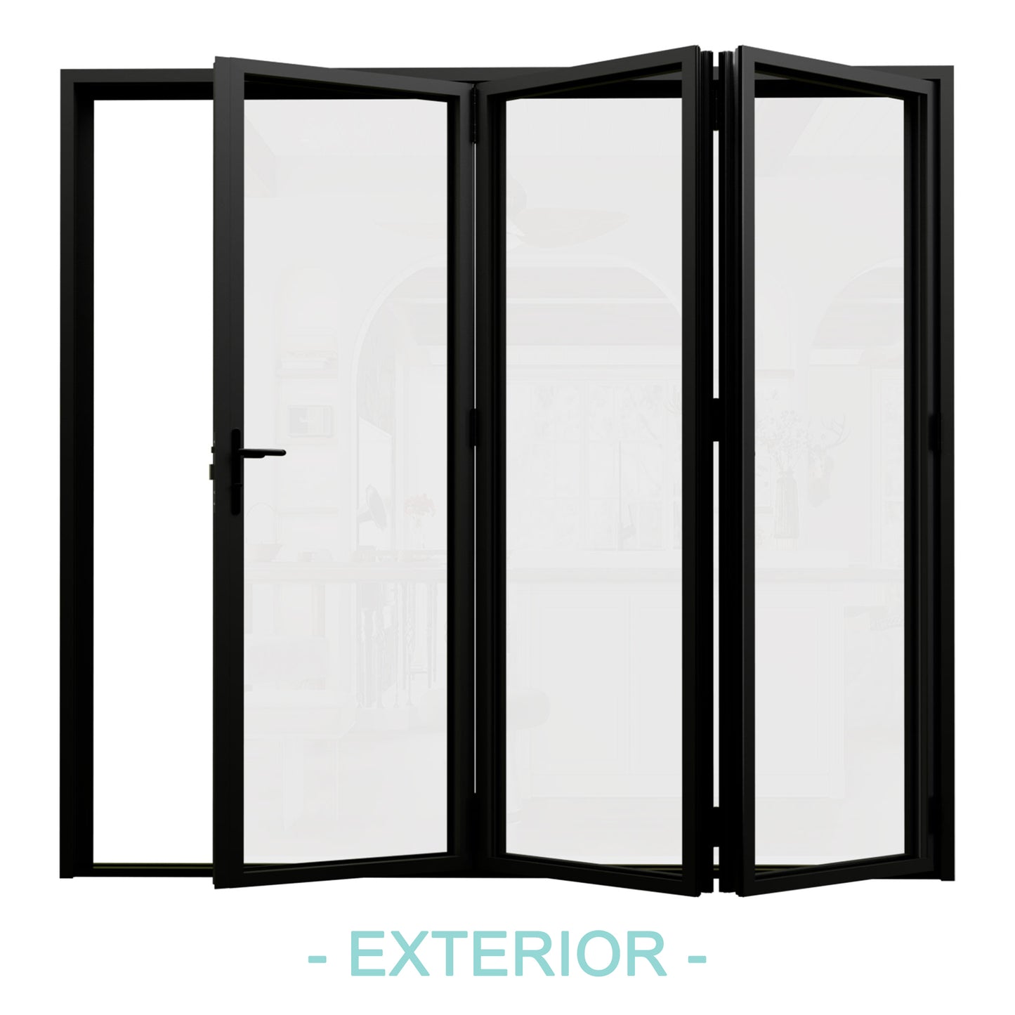 Jujubon Black 3 Panel Center Opening Outswing Double Tempered Glass Aluminum Folding Patio Door