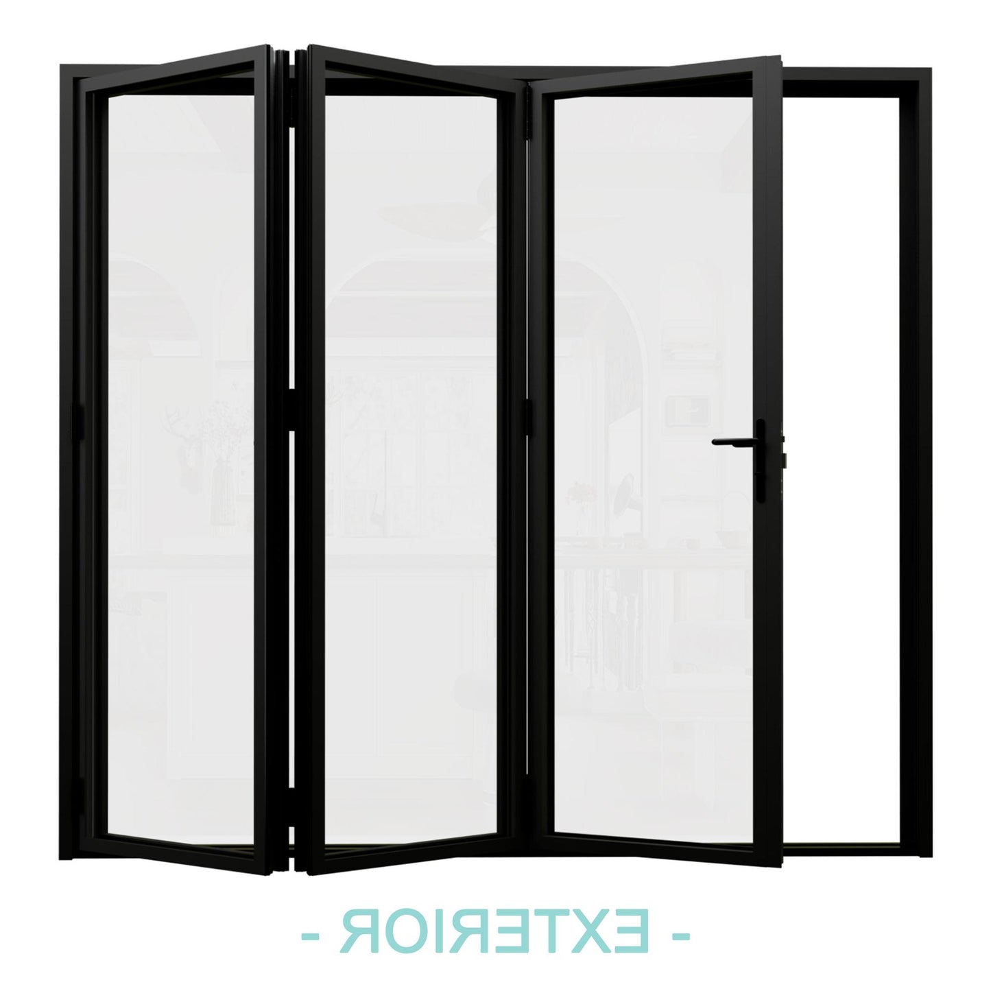 Jujubon Black 3 Panel Center Opening Outswing Double Tempered Glass Aluminum Folding Patio Door