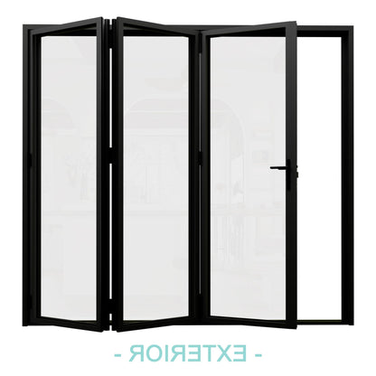 Jujubon Black 3 Panel Center Opening Outswing Double Tempered Glass Aluminum Folding Patio Door