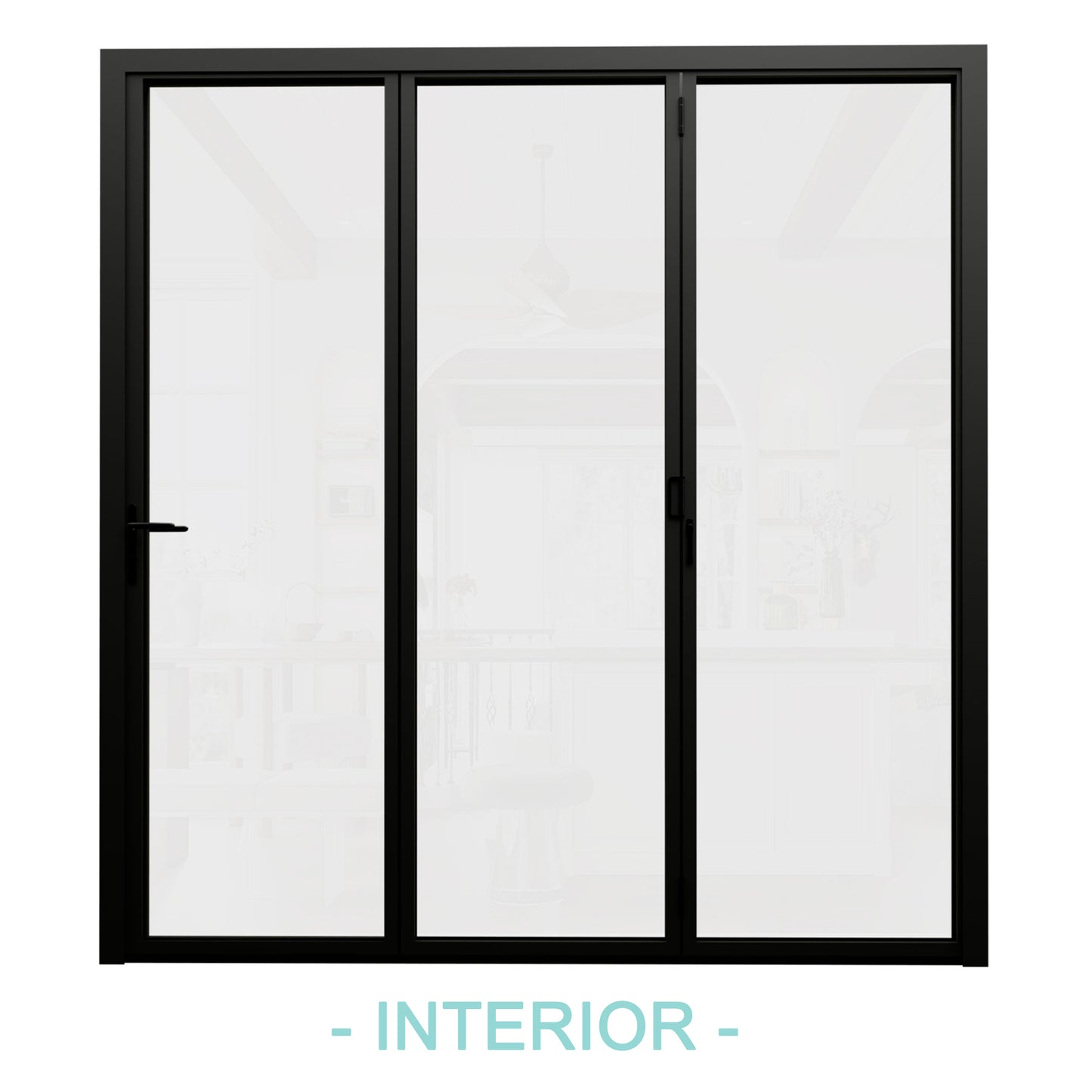Jujubon Black 3 Panel Center Opening Outswing Double Tempered Glass Aluminum Folding Patio Door