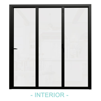 Jujubon Black 3 Panel Center Opening Outswing Double Tempered Glass Aluminum Folding Patio Door