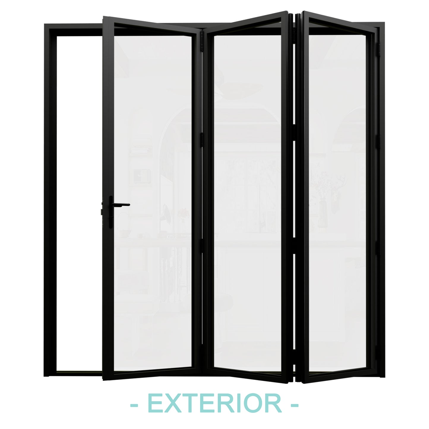 Jujubon Black 3 Panel Center Opening Outswing Double Tempered Glass Aluminum Folding Patio Door