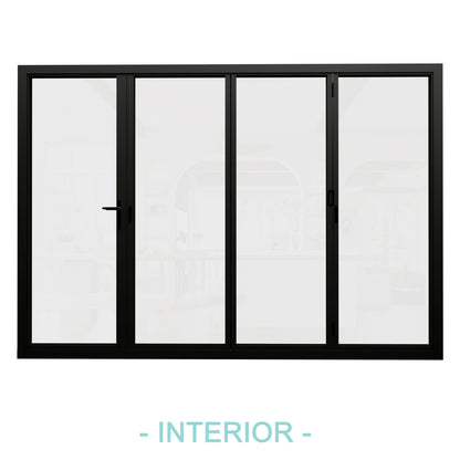 Jujubon Black 4 Panel Center Opening Outswing Double Tempered Glass Aluminum Folding Patio Door