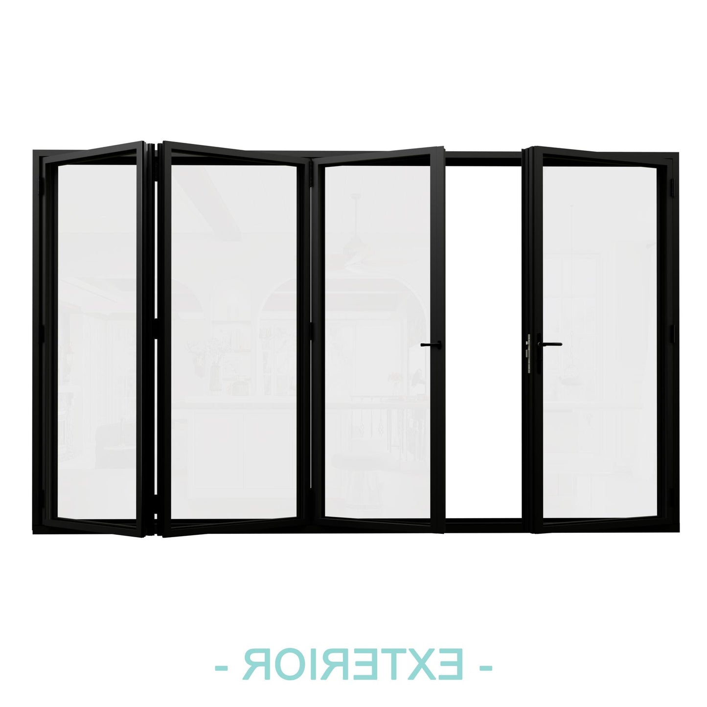 Jujubon Black 4 Panel Center Opening Outswing Double Tempered Glass Aluminum Folding Patio Door