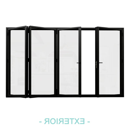Jujubon Black 4 Panel Center Opening Outswing Double Tempered Glass Aluminum Folding Patio Door
