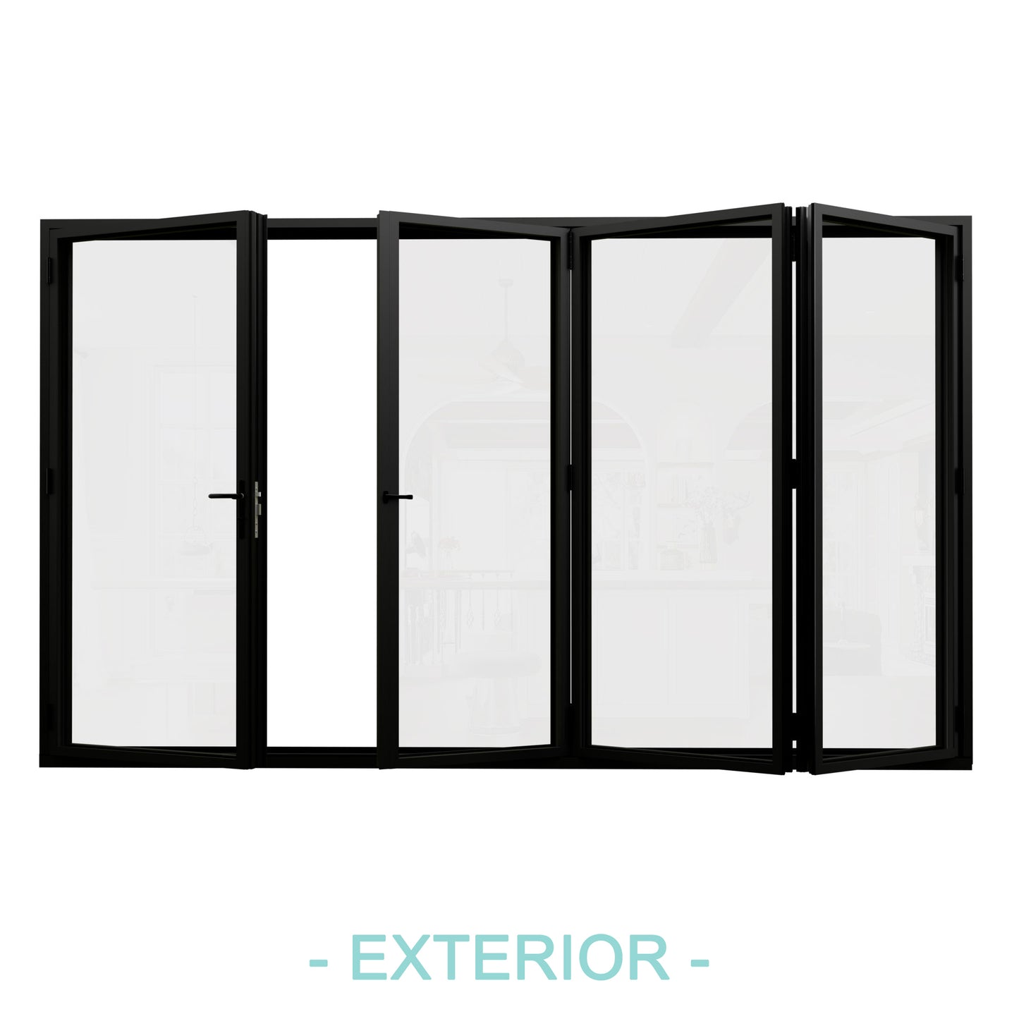 Jujubon Black 4 Panel Center Opening Outswing Double Tempered Glass Aluminum Folding Patio Door