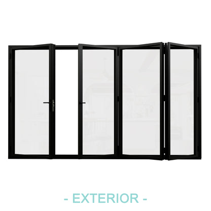 Jujubon Black 4 Panel Center Opening Outswing Double Tempered Glass Aluminum Folding Patio Door