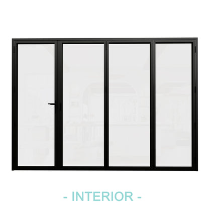 Jujubon Black 4 Panel Center Opening Outswing Double Tempered Glass Aluminum Folding Patio Door