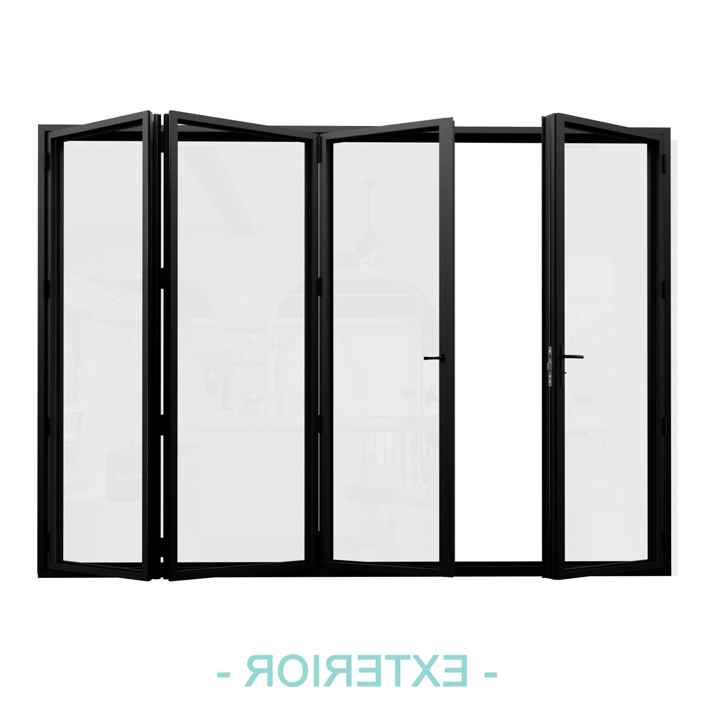 Jujubon Black 4 Panel Center Opening Outswing Double Tempered Glass Aluminum Folding Patio Door