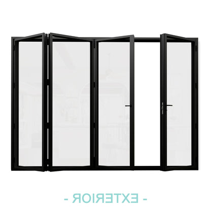 Jujubon Black 4 Panel Center Opening Outswing Double Tempered Glass Aluminum Folding Patio Door