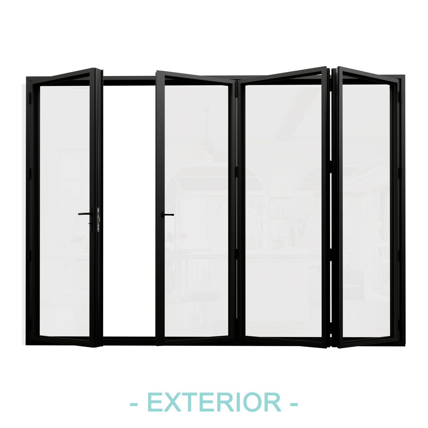 Jujubon Black 4 Panel Center Opening Outswing Double Tempered Glass Aluminum Folding Patio Door