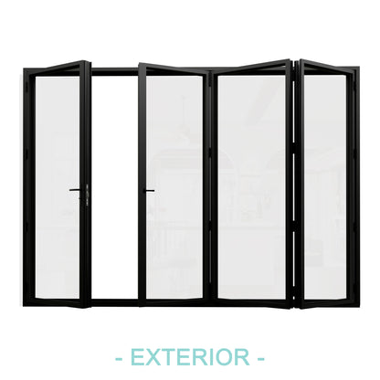 Jujubon Black 4 Panel Center Opening Outswing Double Tempered Glass Aluminum Folding Patio Door