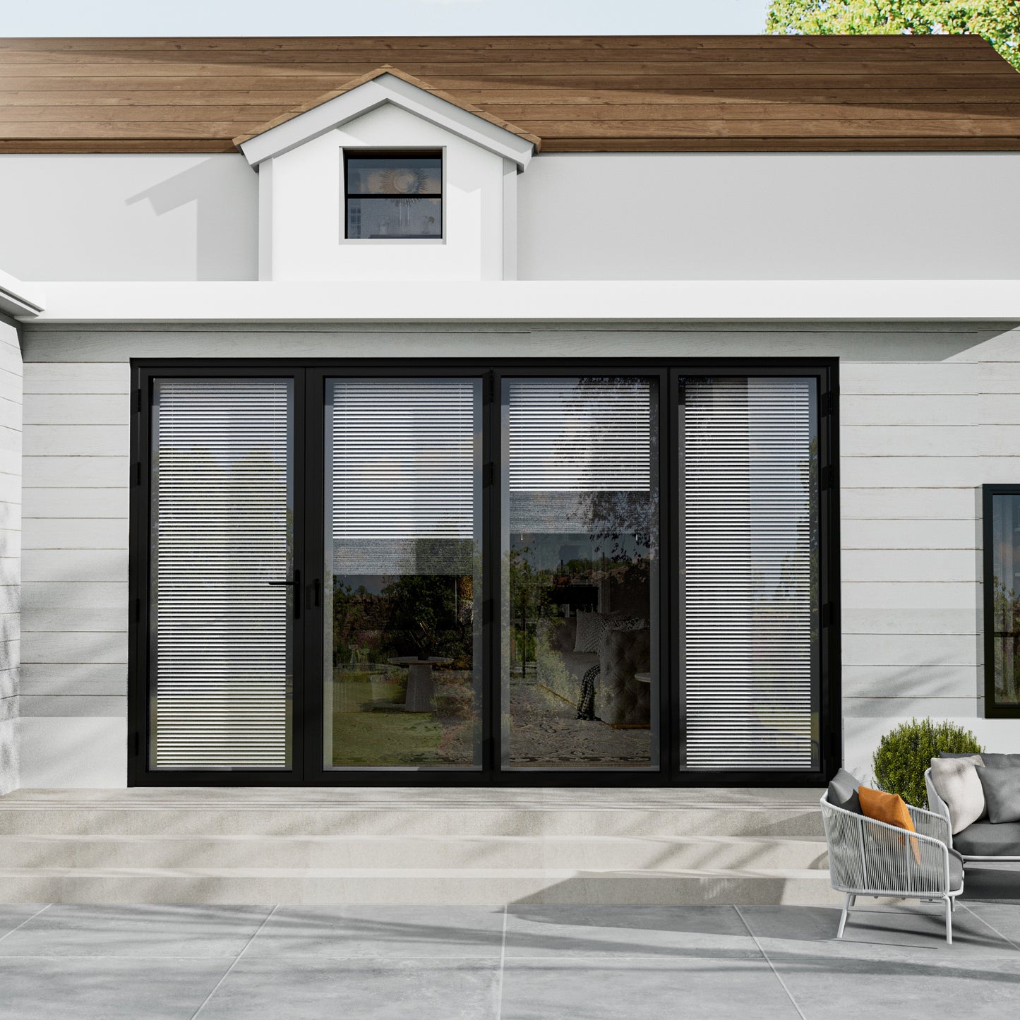 Jujubon Black 4 Panel Center Opening Outswing Double Louver Aluminum Folding Patio Door
