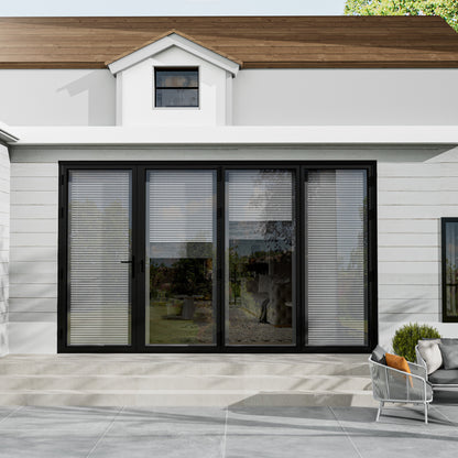 Jujubon Black 4 Panel Center Opening Outswing Double Louver Aluminum Folding Patio Door