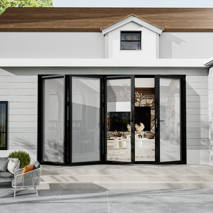 Jujubon Black 4 Panel Center Opening Outswing Double Louver Aluminum Folding Patio Door