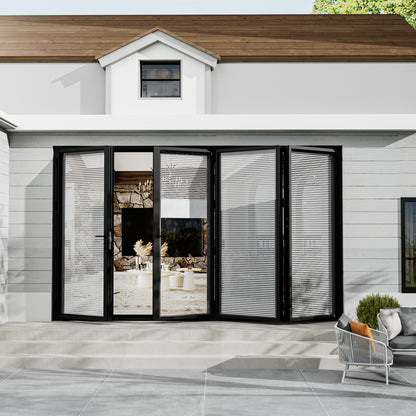 Jujubon Black 4 Panel Center Opening Outswing Double Louver Aluminum Folding Patio Door